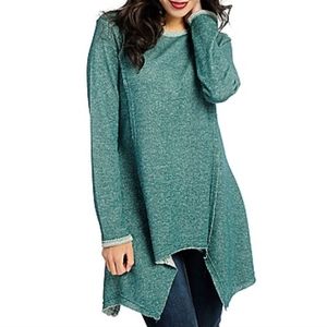 French Terry‎ Knit Long Sleeve Raw Edge Hem Sharkbite Tunic